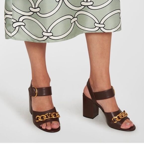 NEW Valentino VLogo Chain Block Heel 85mm Sandals Black Noir Size 10 - Picture 2 of 13